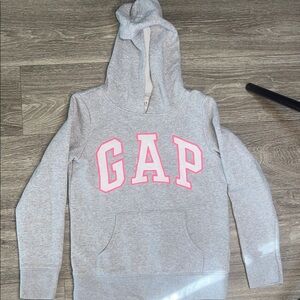 GAP Girls Light Gray Hoodie with Pink Lettering